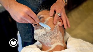 Relaxing Straight Razor Face Shave Tutorial  Garrett Michael Barbershop [upl. by Kloster]