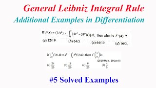 Leibniz Integral Rule  Additional examples in Differentiation  5 Solved examples [upl. by Initirb]